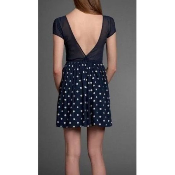 Abercrombie Fitch Womens Mini Dress Sheer Plunge Back Blue White Polka Dot sz S - Picture 11 of 11